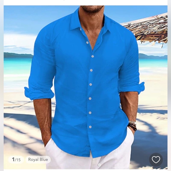 Peter polo blue linen long sleeve shirts - Picture 2 of 9